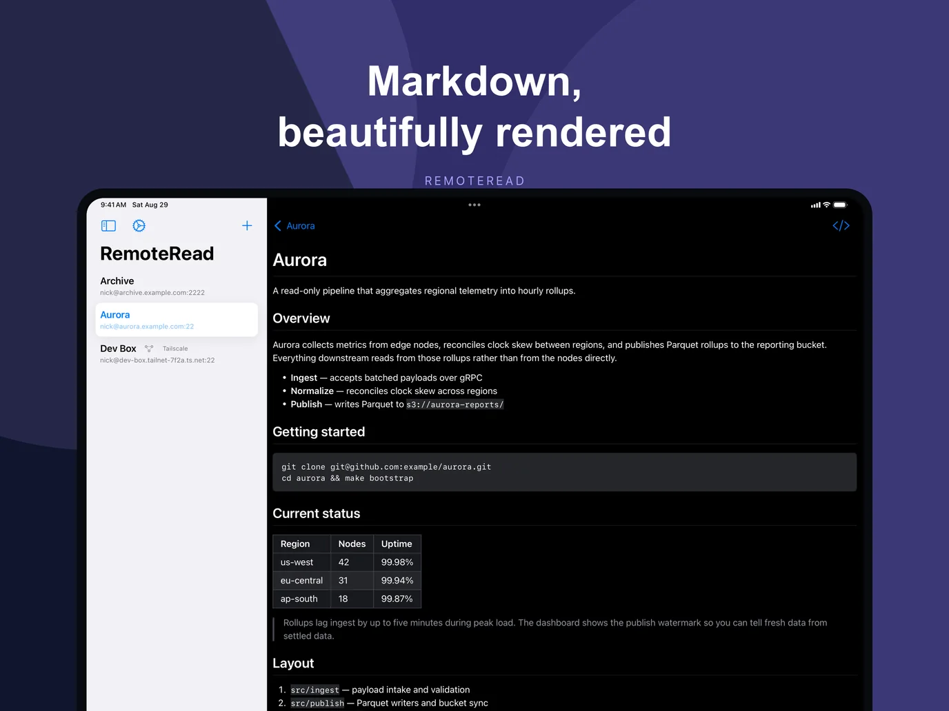 A Markdown document rendered by RemoteRead on iPad